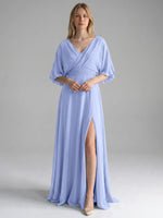 V-neck Slit Ruched Mother Dress 