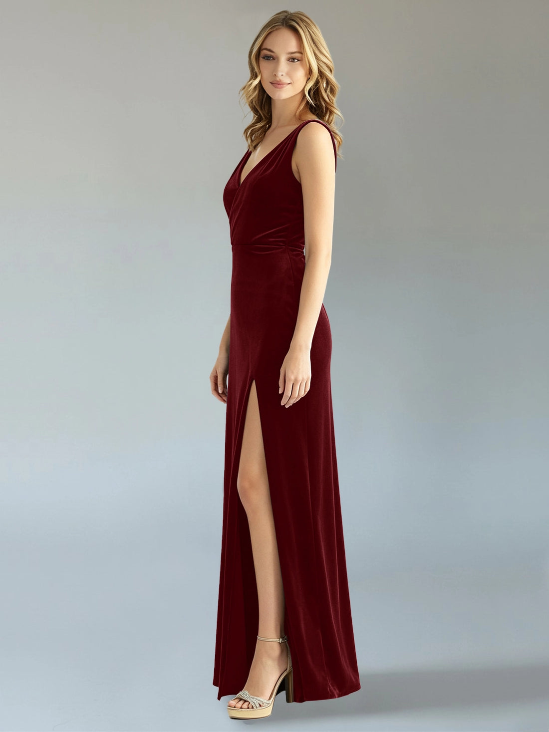 Velvet Bridesmaid Dress with Slit 