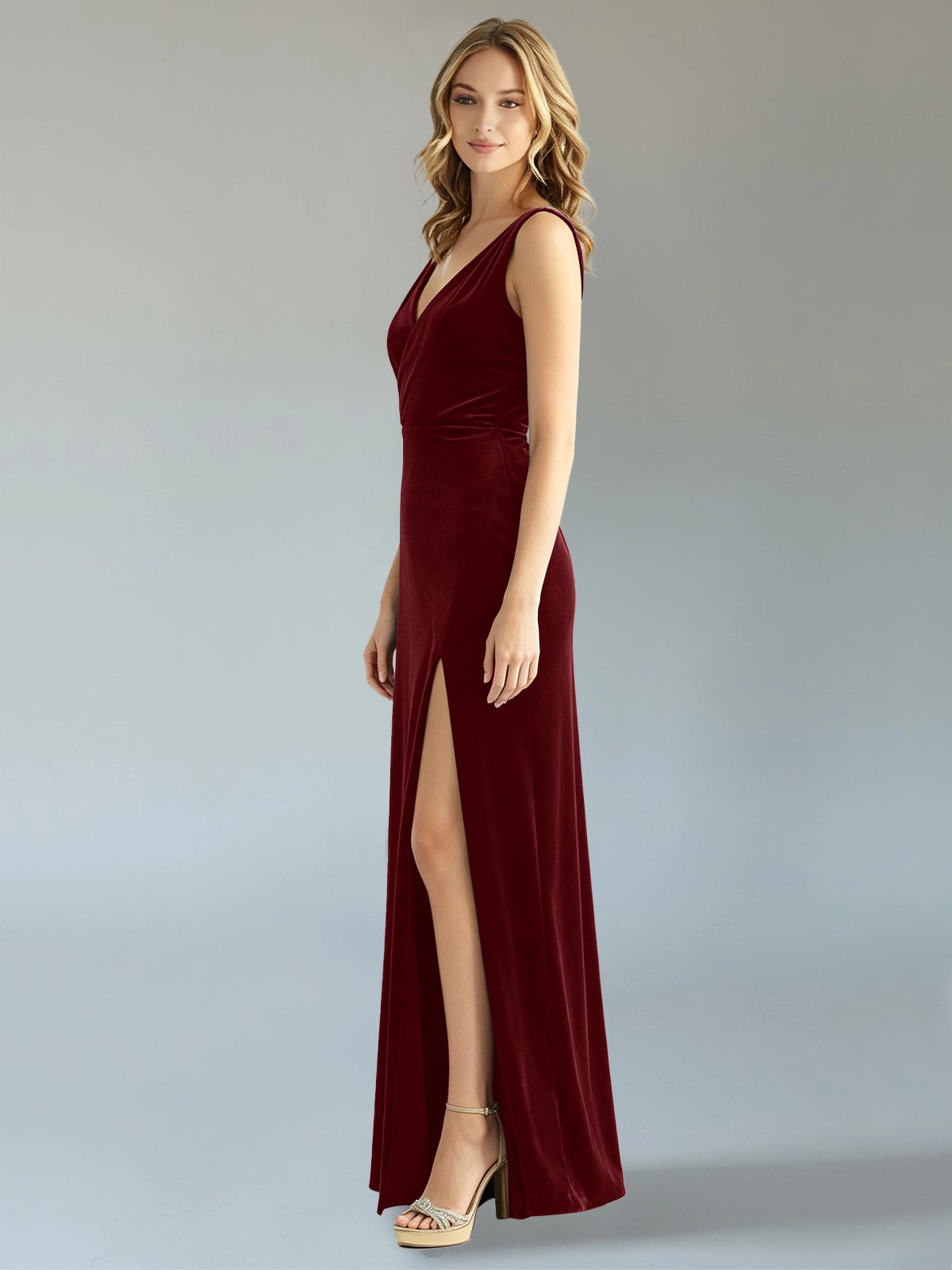 Velvet Bridesmaid Dress with Slit 
