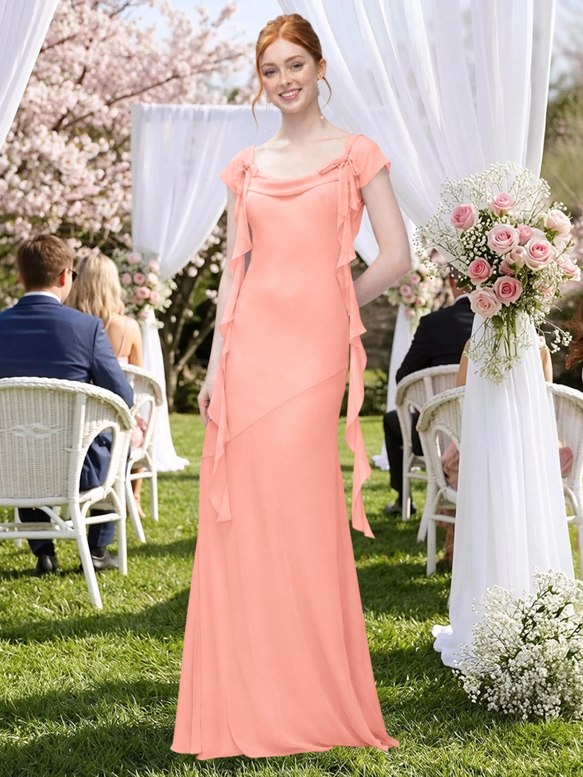 Flowy Ruffle Sheath Bridesmaid Dress 