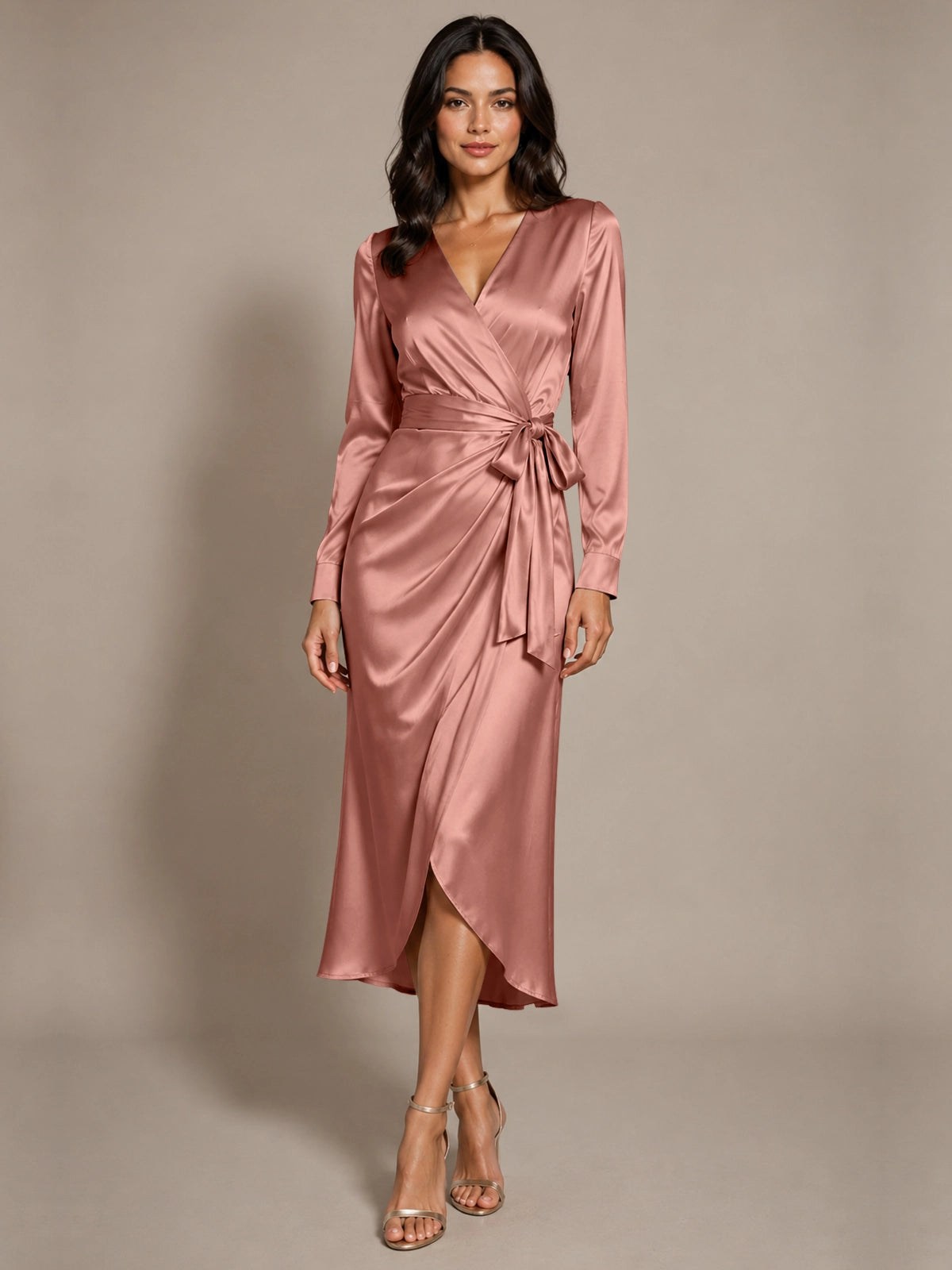 Silk-like Mother of the Bride Dress with Self-Tie Sash 