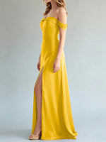 Off-the-Shoulder Slit Bridesmaid Dress 