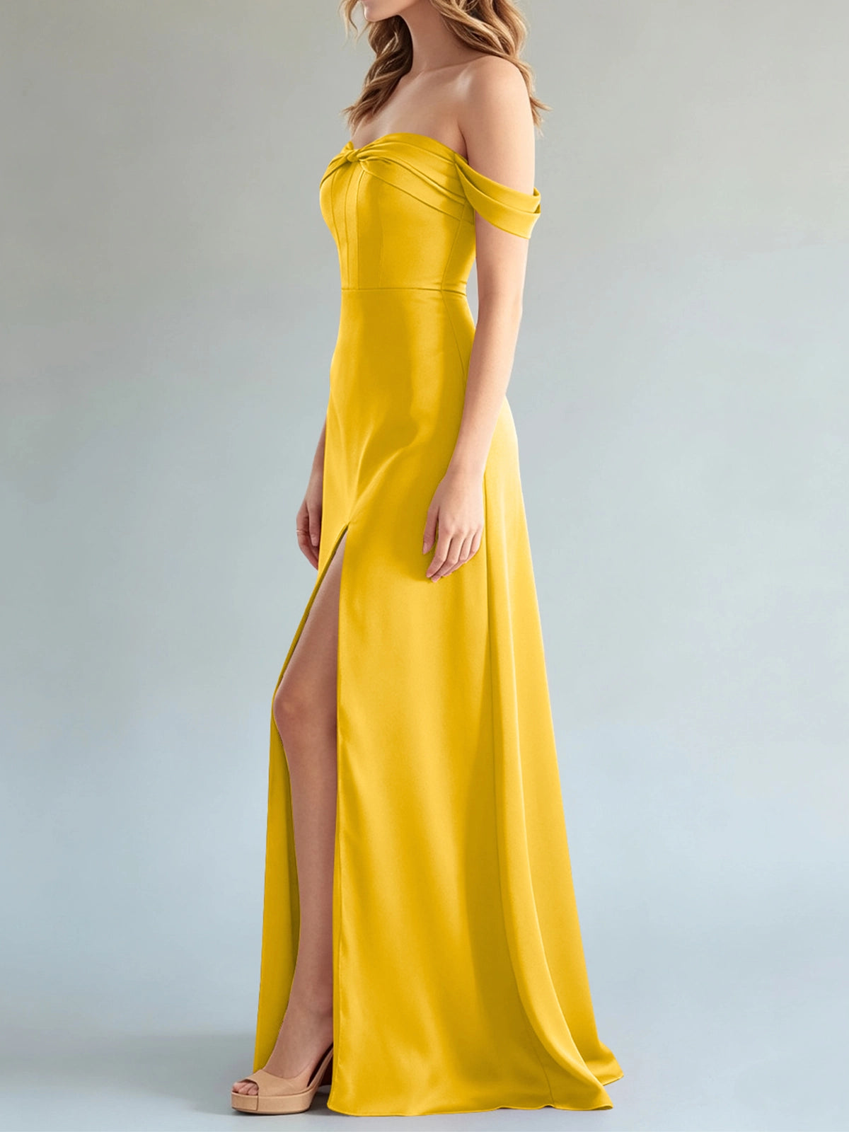 Off-the-Shoulder Slit Bridesmaid Dress 