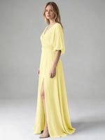 V-neck Slit Ruched Mother Dress 