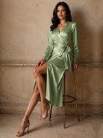 Silk-like Mother of the Bride Dress with Self-Tie Sash 