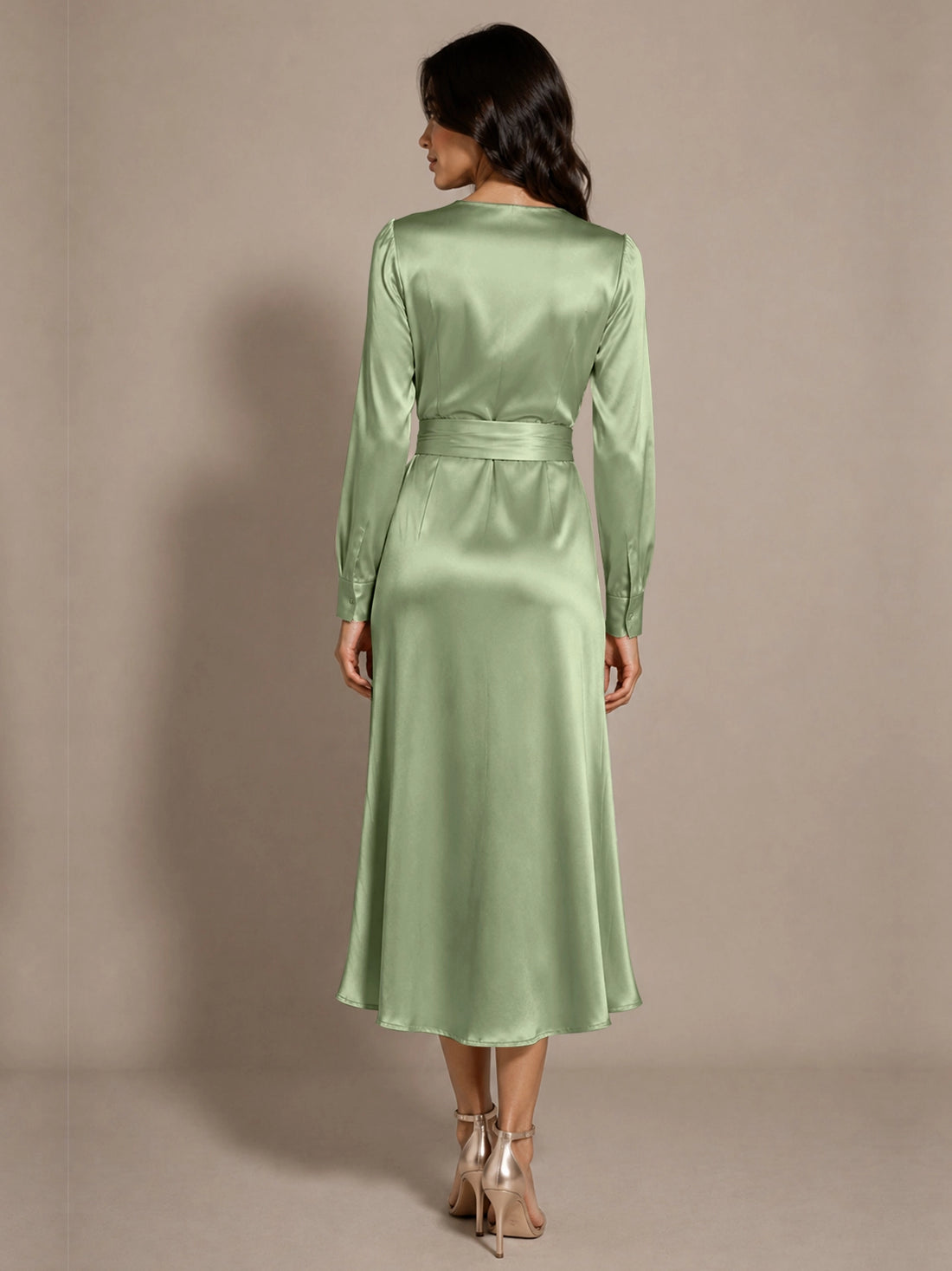 Silk-like Mother of the Bride Dress with Self-Tie Sash 