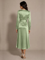 Silk-like Mother of the Bride Dress with Self-Tie Sash 
