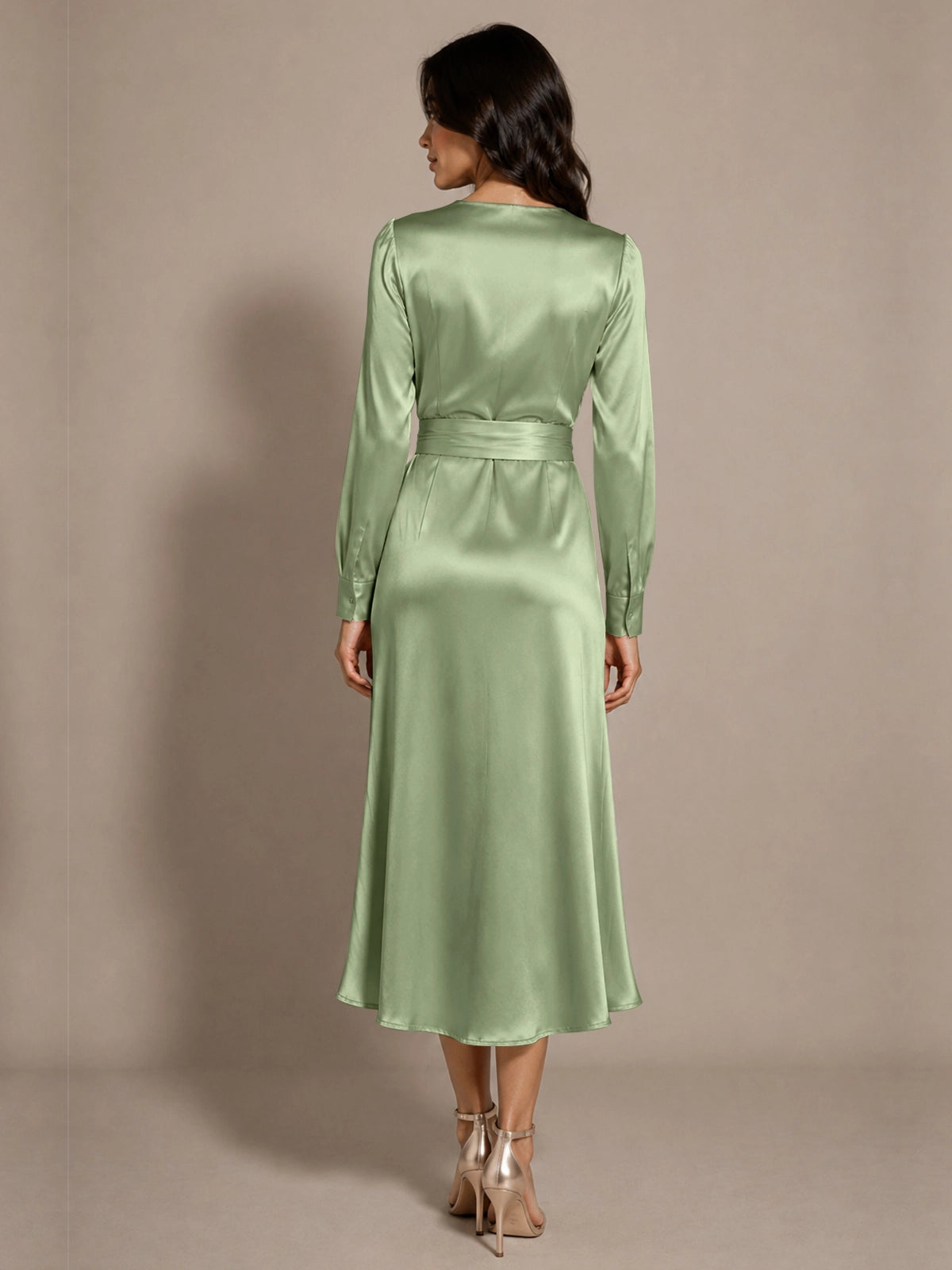 Silk-like Mother of the Bride Dress with Self-Tie Sash 