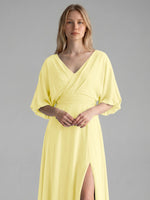 V-neck Slit Ruched Mother Dress 
