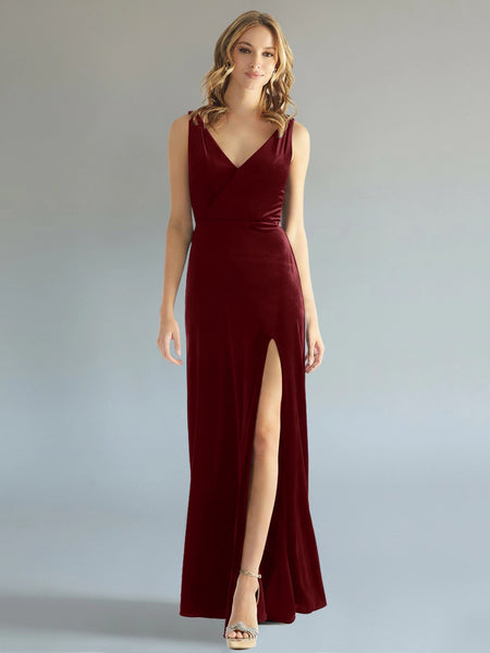 Velvet Bridesmaid Dress with Slit 