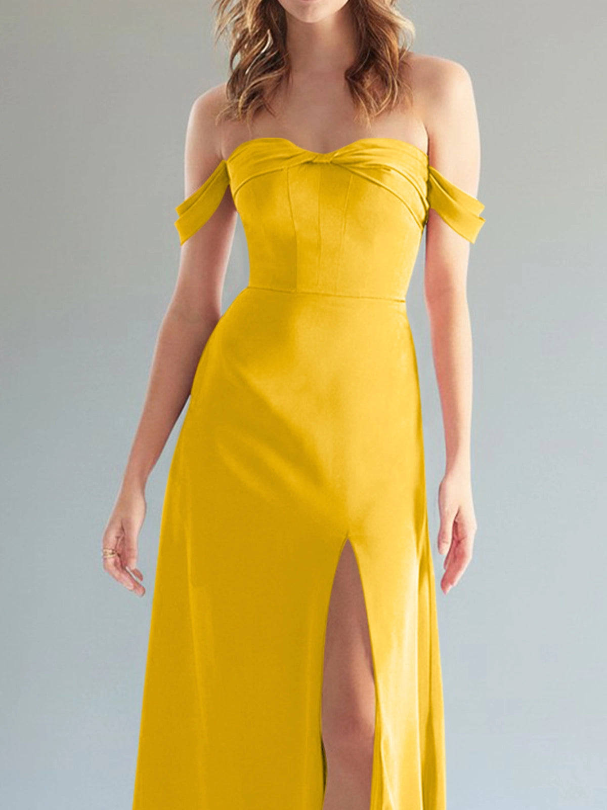 Off-the-Shoulder Slit Bridesmaid Dress 