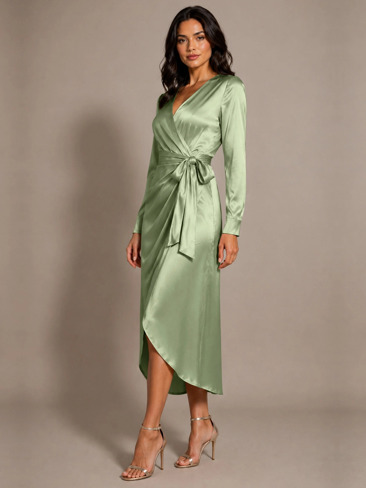 Silk-like Mother of the Bride Dress with Self-Tie Sash 