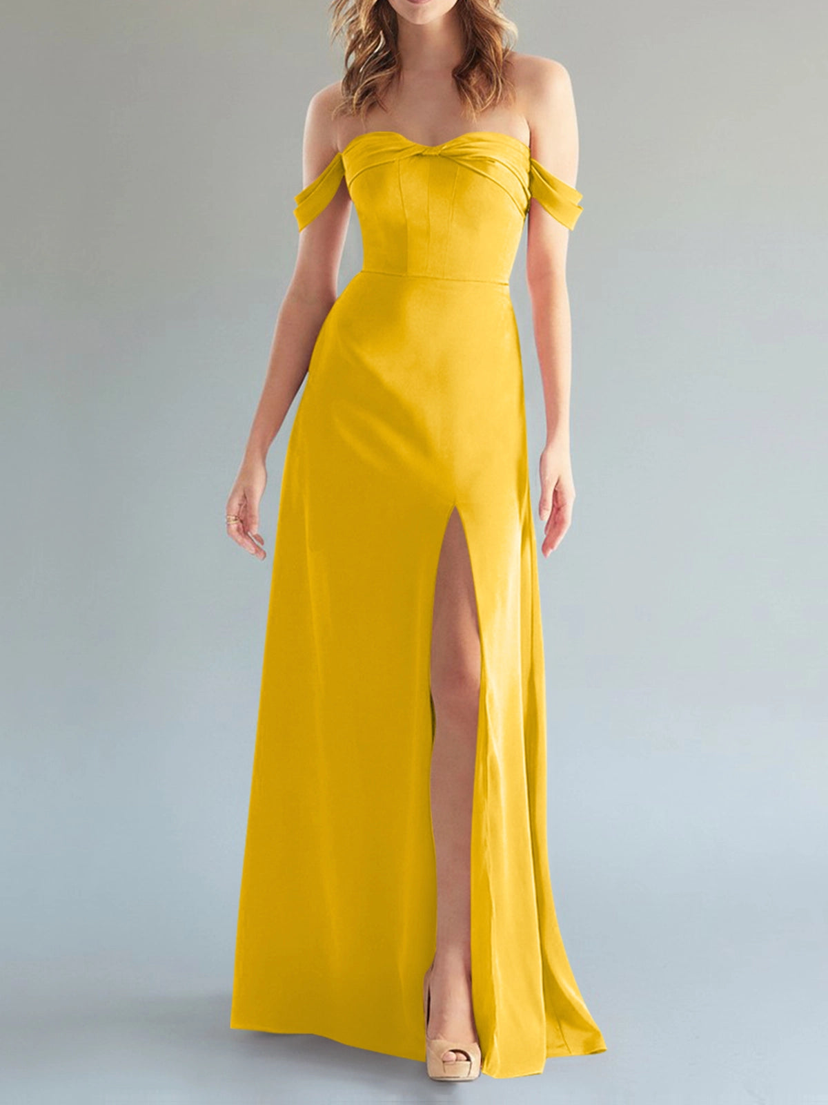 Off-the-Shoulder Slit Bridesmaid Dress 