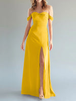 Off-the-Shoulder Slit Bridesmaid Dress 