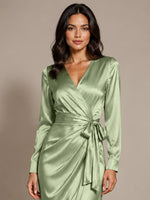 Silk-like Mother of the Bride Dress with Self-Tie Sash 