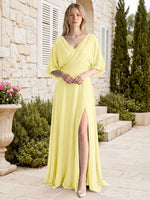 V-neck Slit Ruched Mother Dress 