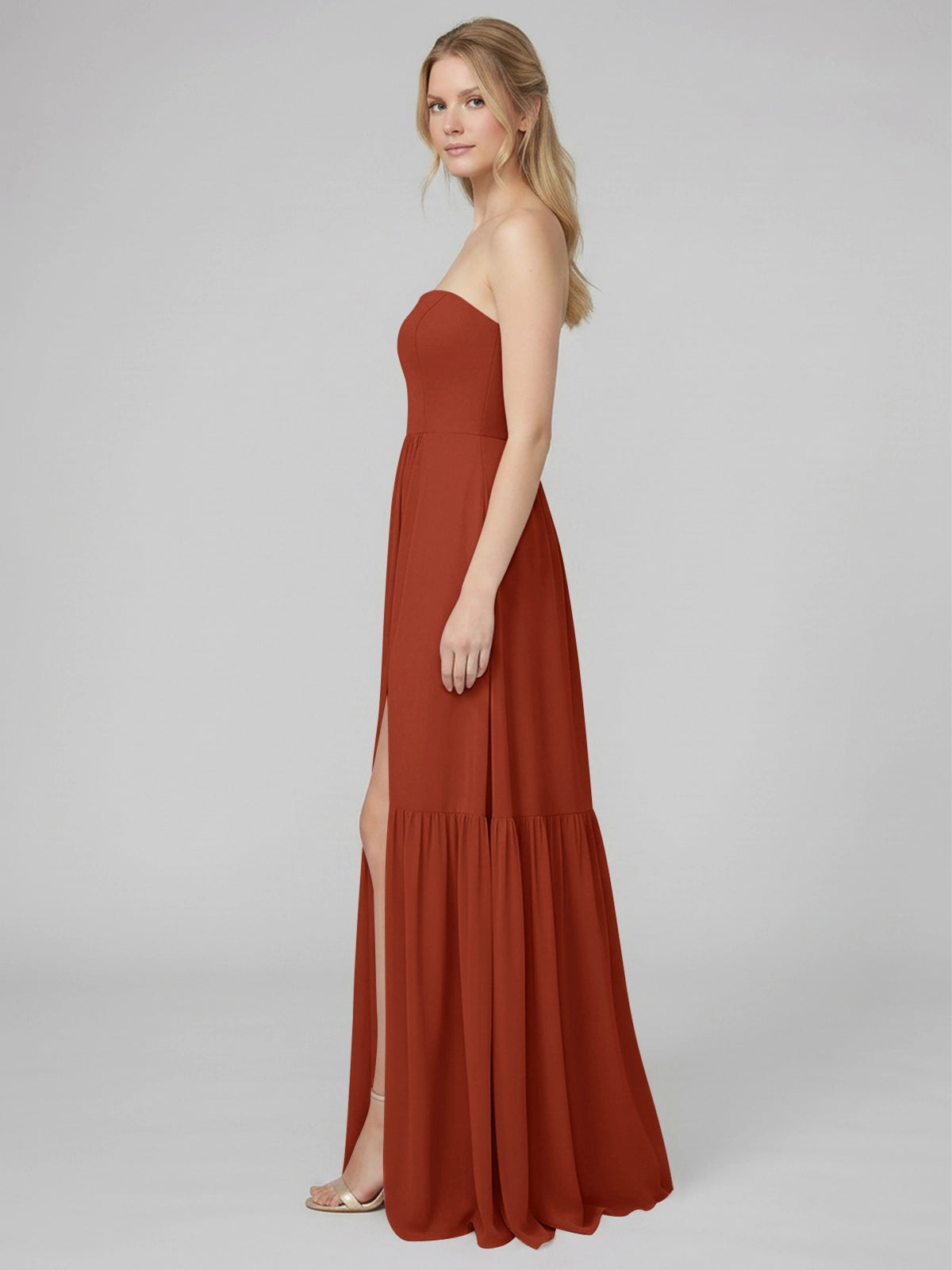 Strapless Bridesmaid Dress with Slit 