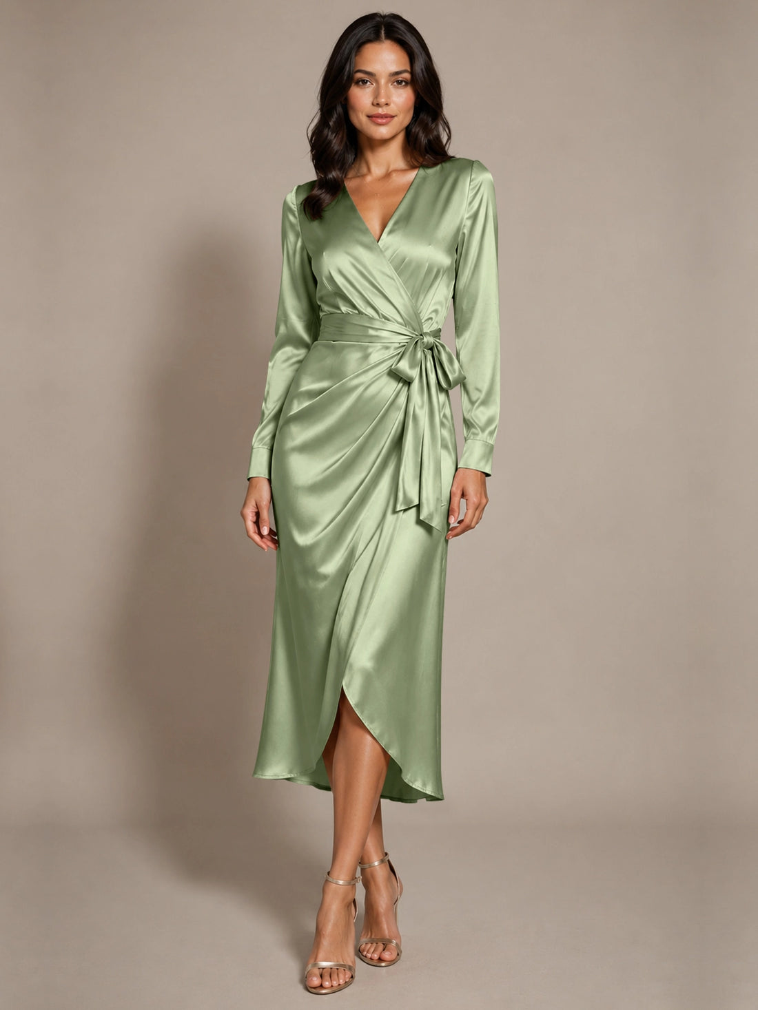 Silk-like Mother of the Bride Dress with Self-Tie Sash 