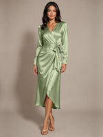 Silk-like Mother of the Bride Dress with Self-Tie Sash 