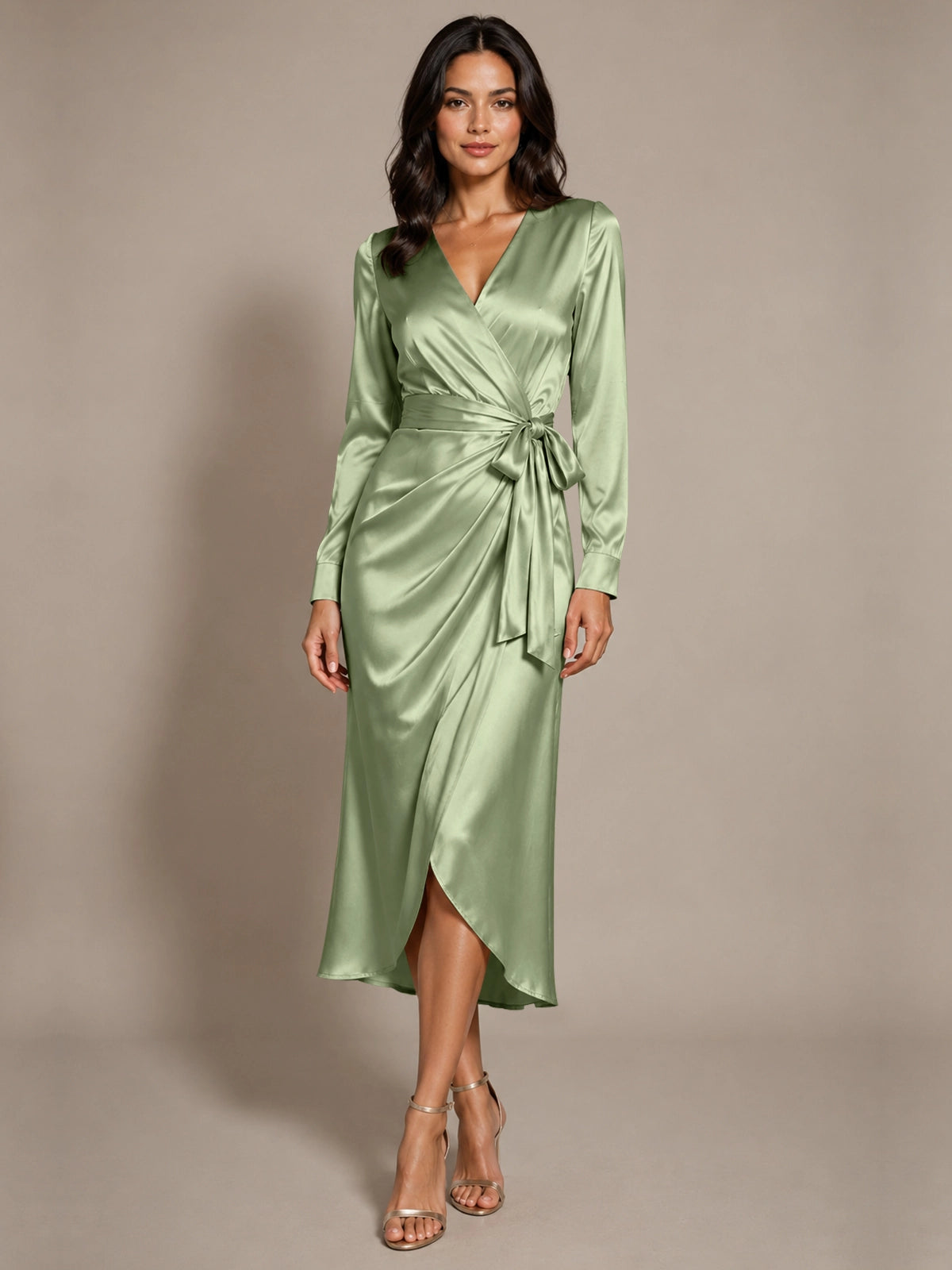 Silk-like Mother of the Bride Dress with Self-Tie Sash 