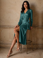Silk-like Mother of the Bride Dress with Self-Tie Sash 