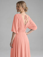 V-neck Slit Ruched Mother Dress 