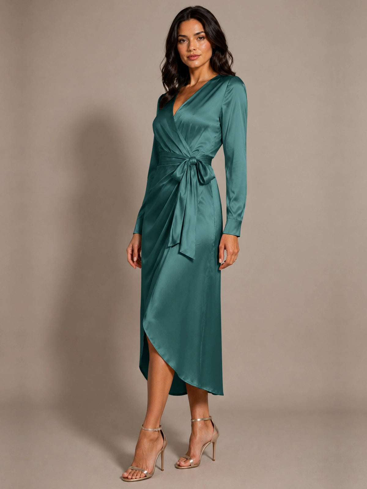 Silk-like Mother of the Bride Dress with Self-Tie Sash 