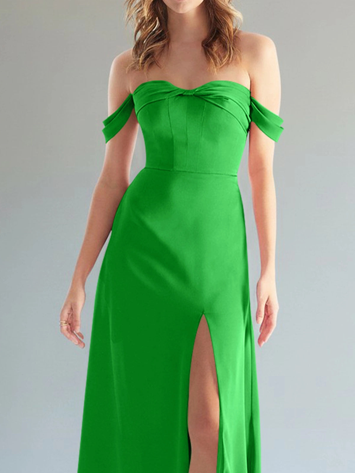 Off-the-Shoulder Slit Bridesmaid Dress 