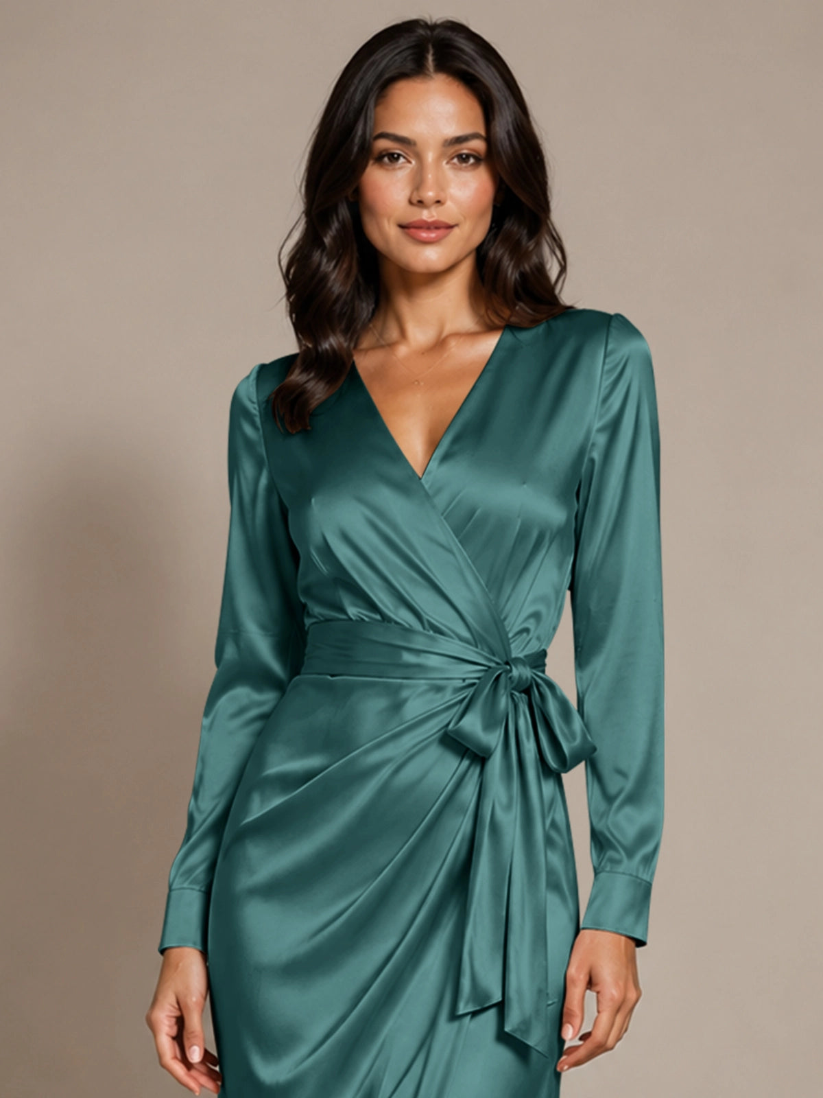 Silk-like Mother of the Bride Dress with Self-Tie Sash 
