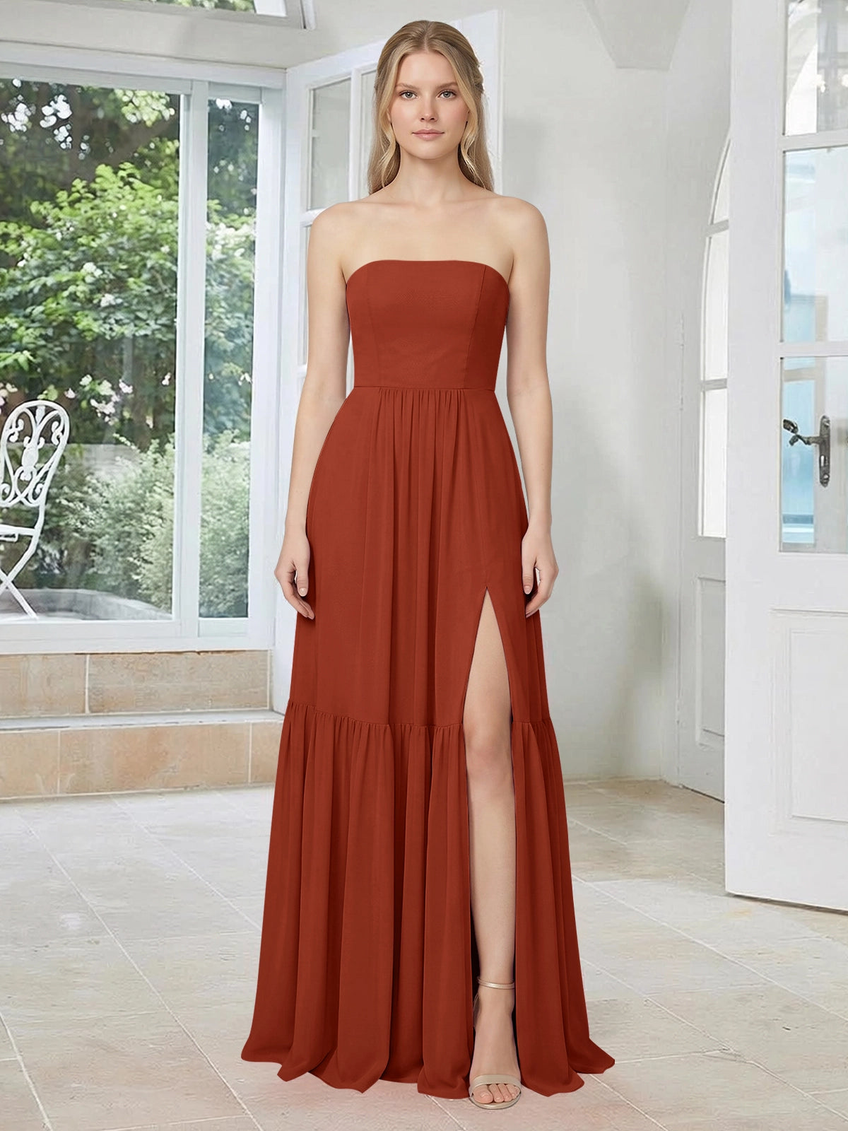 Strapless Bridesmaid Dress with Slit 