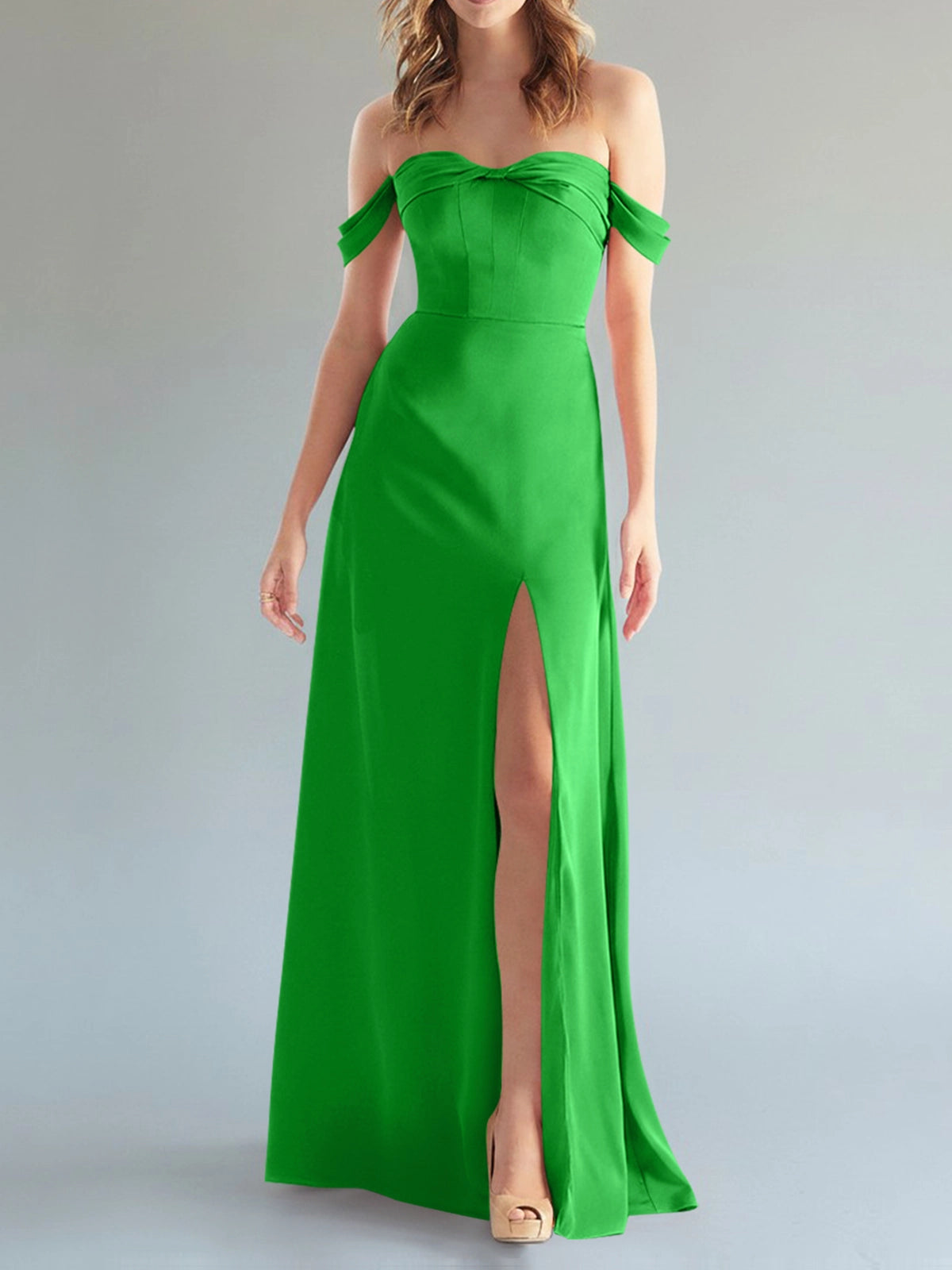 Off-the-Shoulder Slit Bridesmaid Dress 