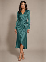 Silk-like Mother of the Bride Dress with Self-Tie Sash 
