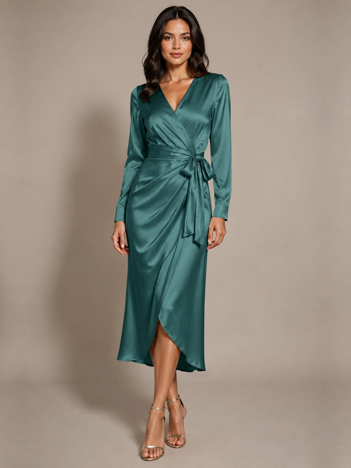 Silk-like Mother of the Bride Dress with Self-Tie Sash 