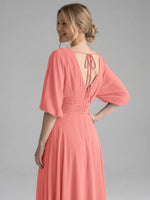 V-neck Slit Ruched Mother Dress 
