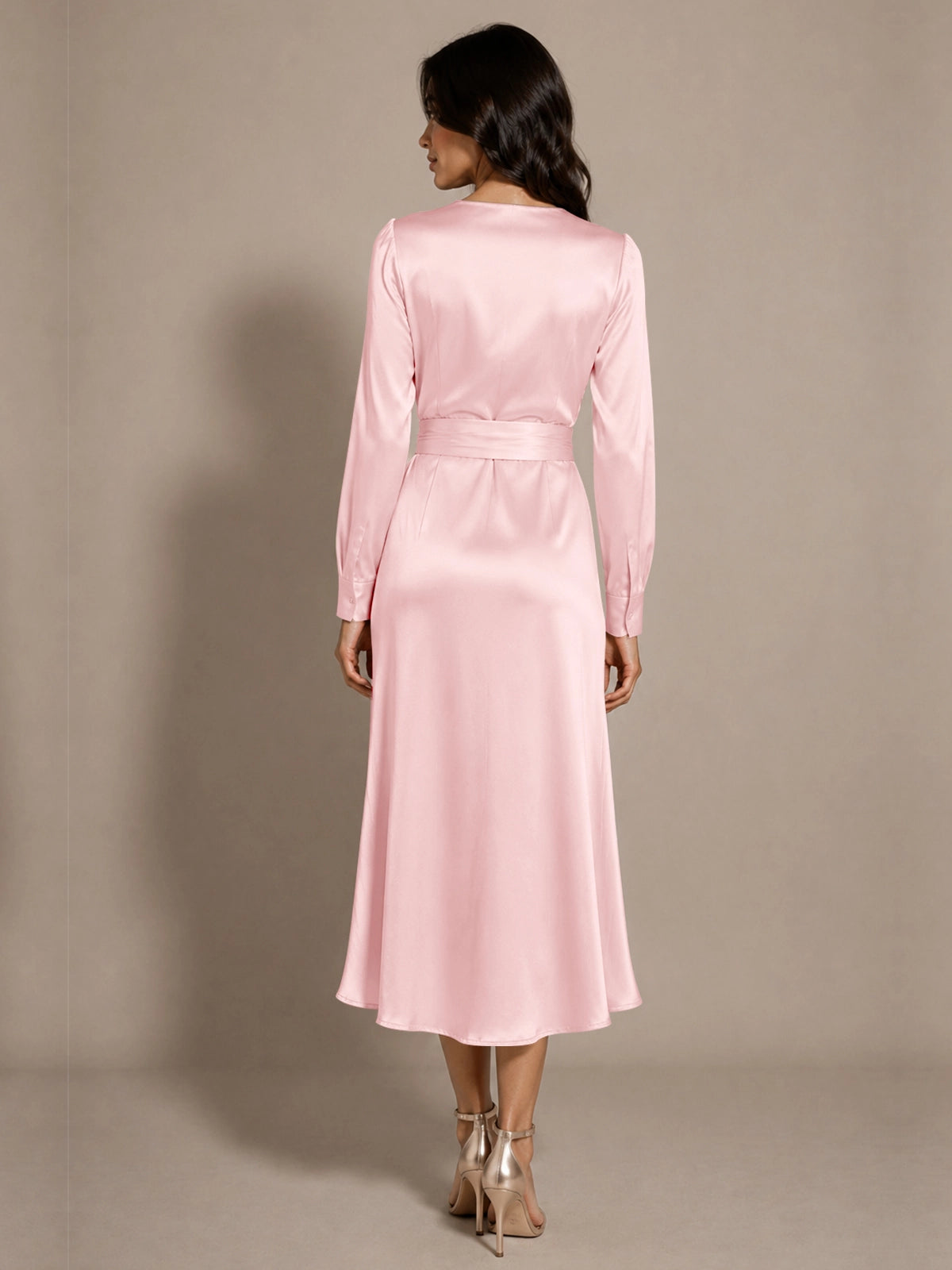 Silk-like Mother of the Bride Dress with Self-Tie Sash 