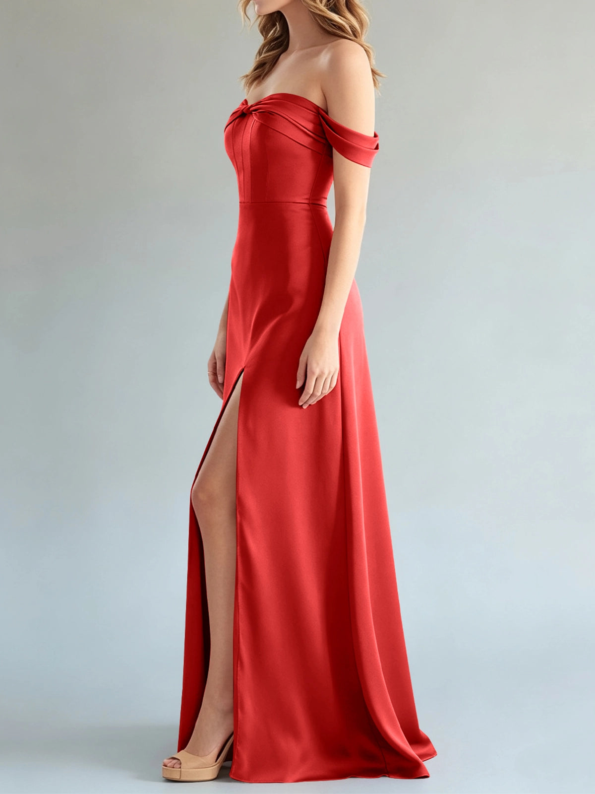 Off-the-Shoulder Slit Bridesmaid Dress 