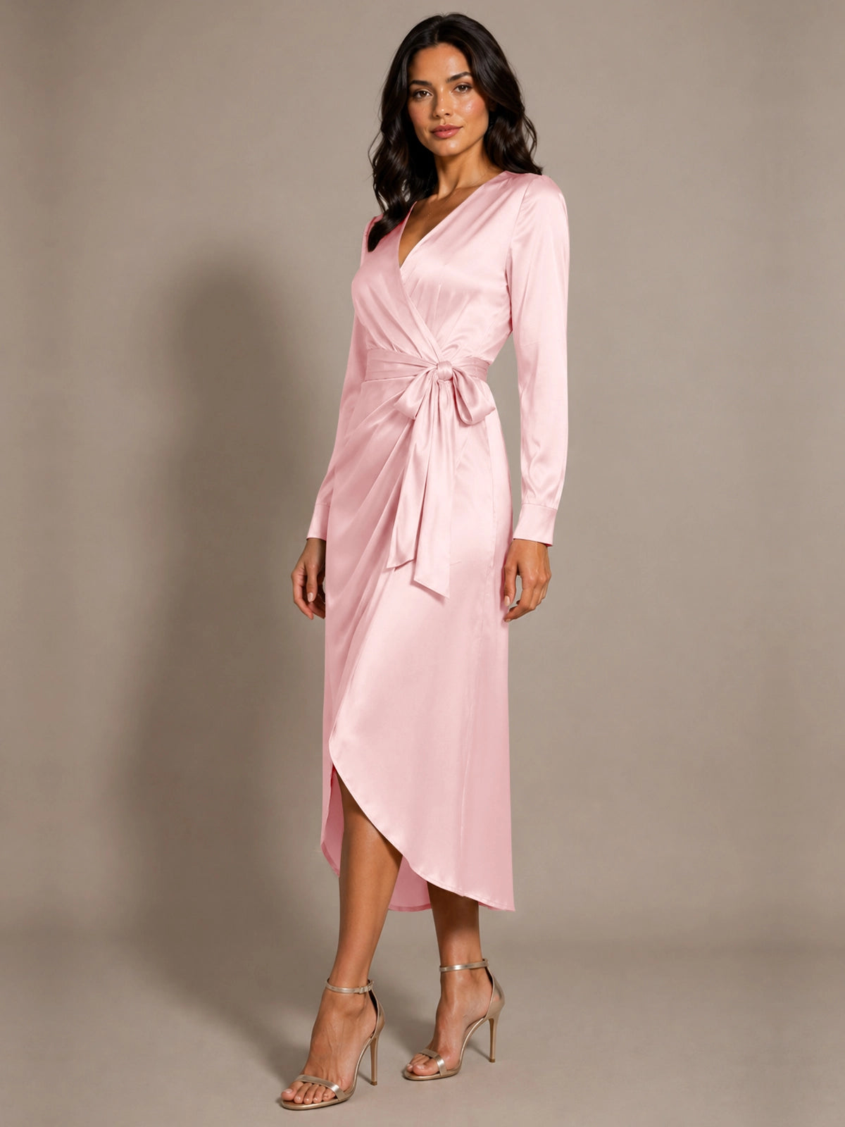 Silk-like Mother of the Bride Dress with Self-Tie Sash 