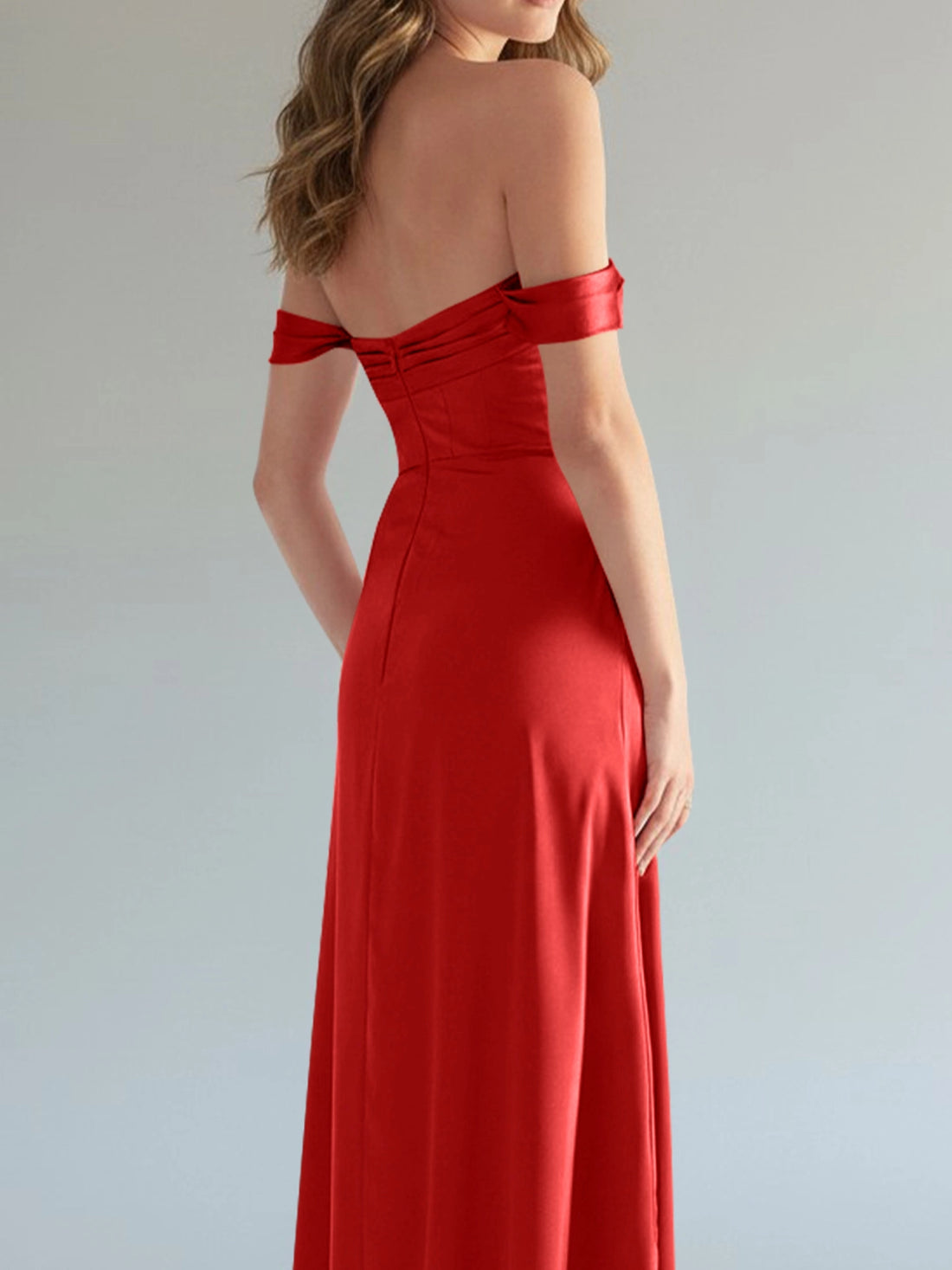 Off-the-Shoulder Slit Bridesmaid Dress 