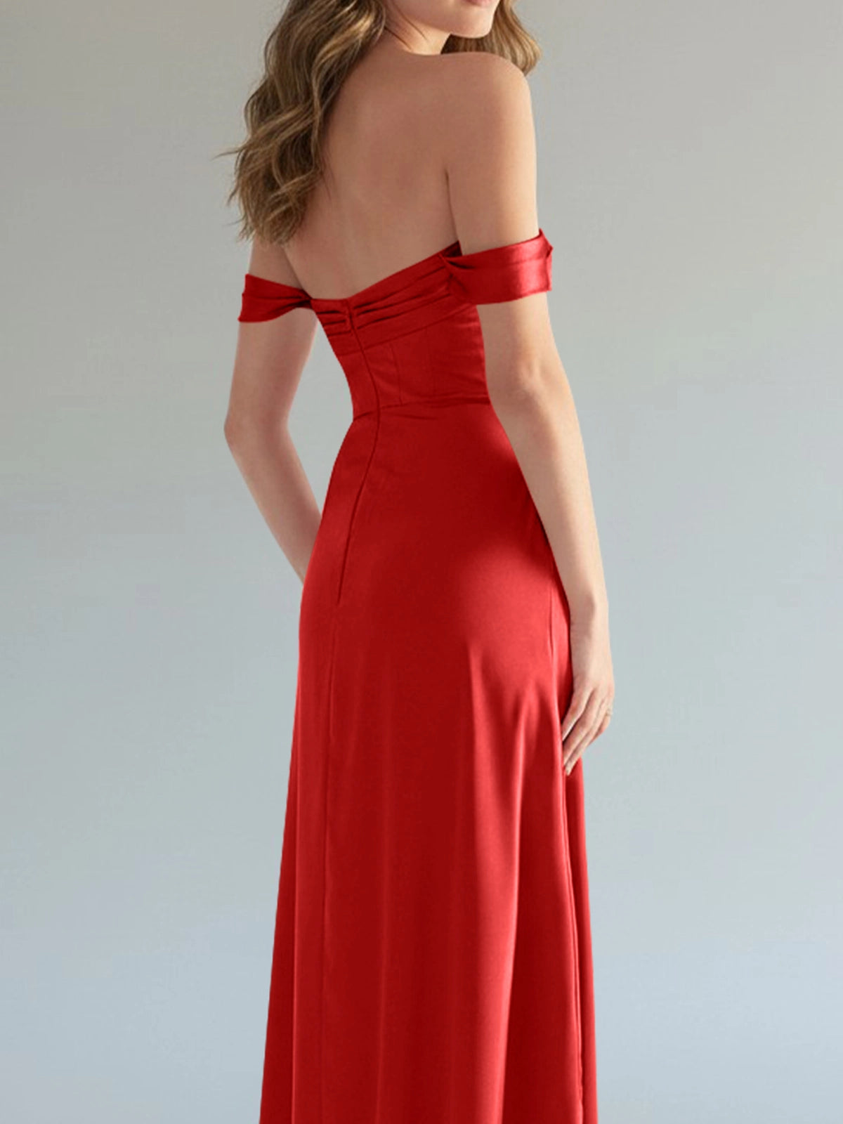 Off-the-Shoulder Slit Bridesmaid Dress 