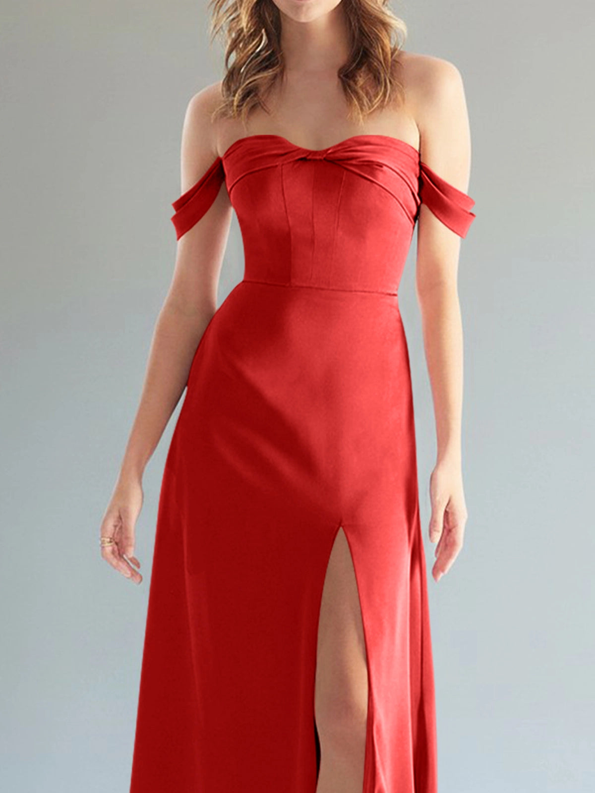 Off-the-Shoulder Slit Bridesmaid Dress 