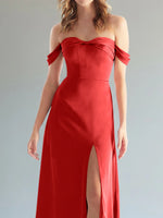 Off-the-Shoulder Slit Bridesmaid Dress 