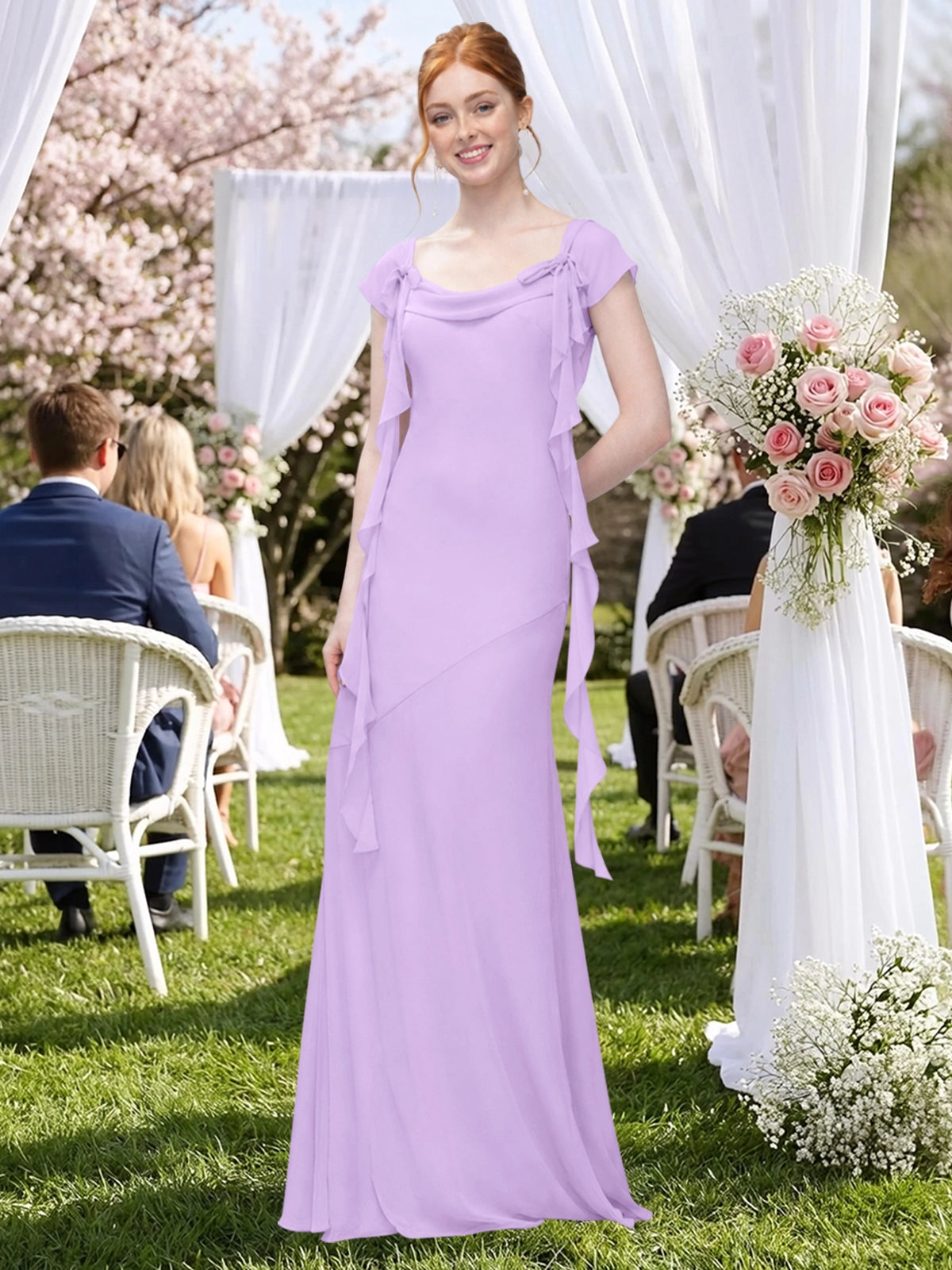 Flowy Ruffle Sheath Bridesmaid Dress 