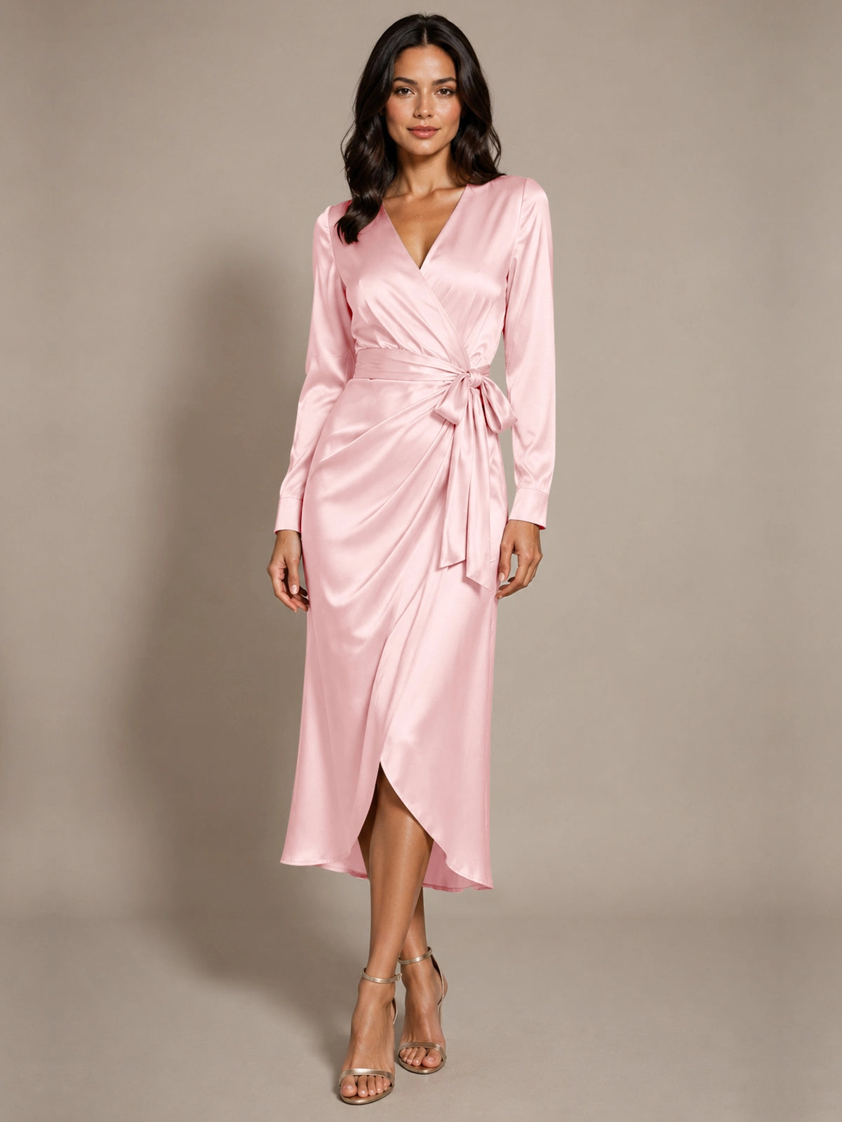 Silk-like Mother of the Bride Dress with Self-Tie Sash 
