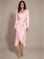 Silk-like Mother of the Bride Dress with Self-Tie Sash 