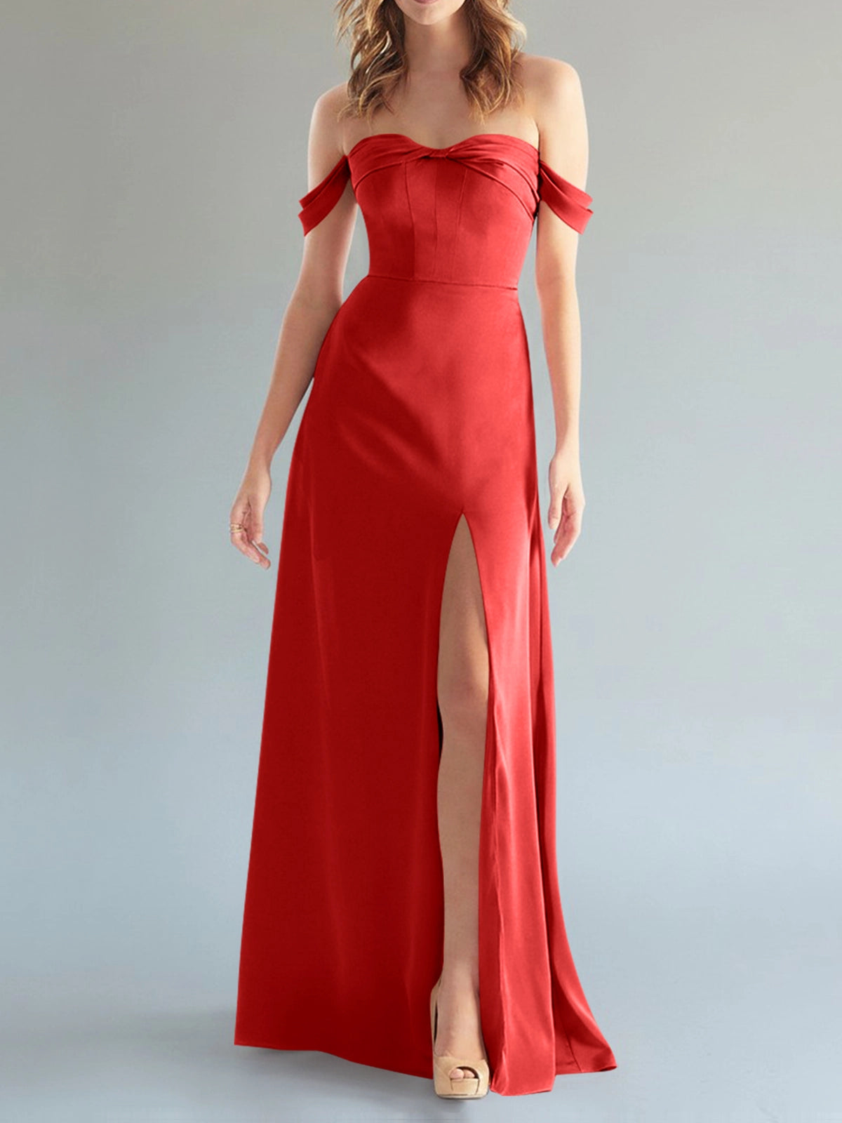 Off-the-Shoulder Slit Bridesmaid Dress 