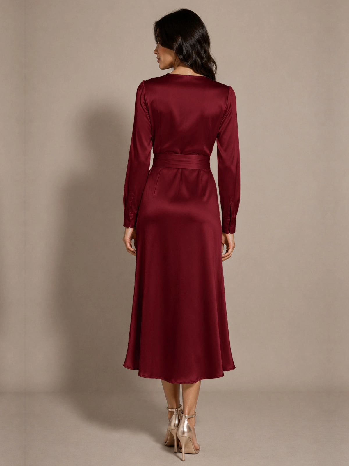 Silk-like Mother of the Bride Dress with Self-Tie Sash 