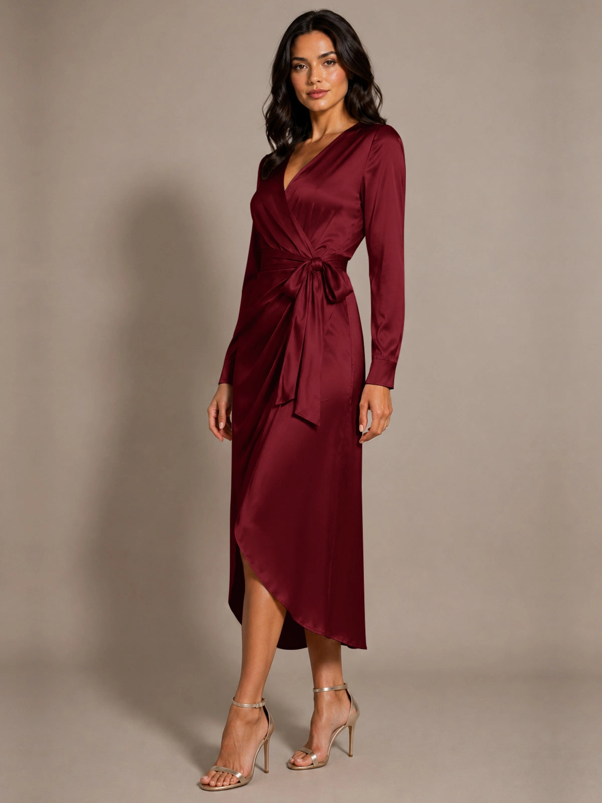 Silk-like Mother of the Bride Dress with Self-Tie Sash 
