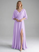 V-neck Slit Ruched Mother Dress 