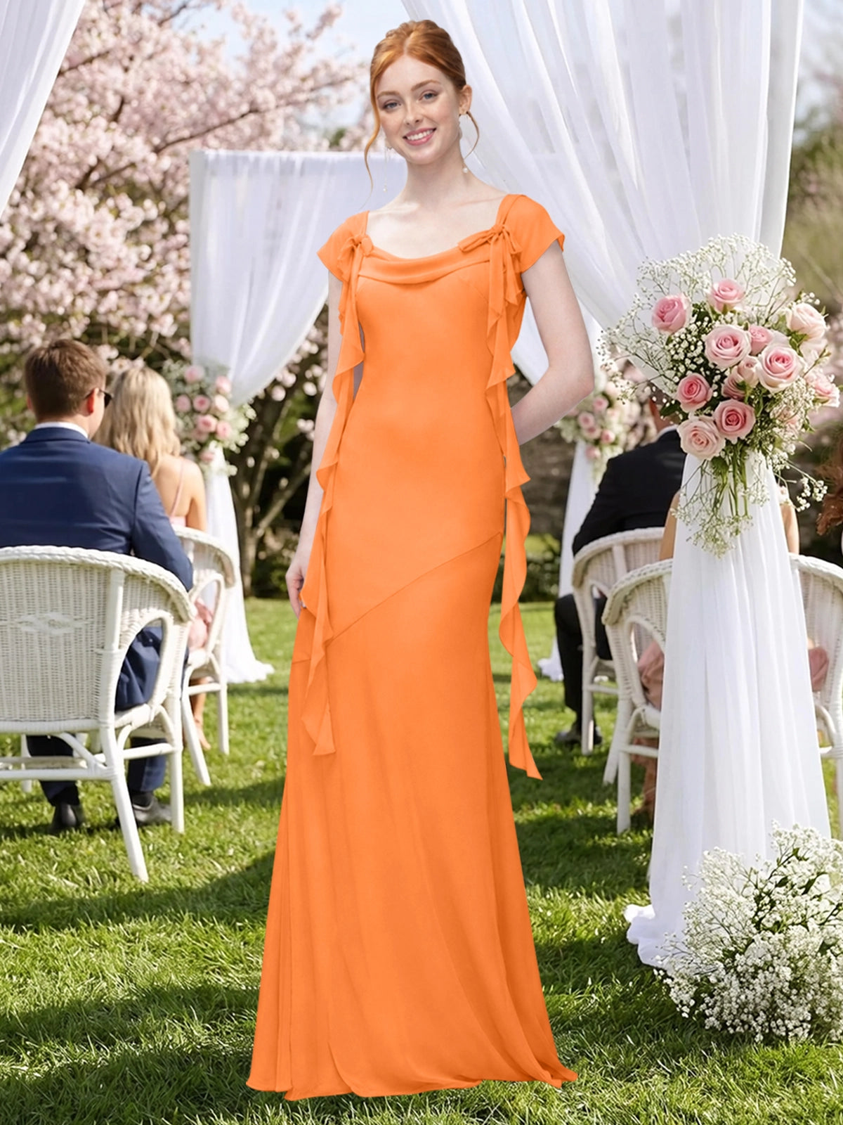 Flowy Ruffle Sheath Bridesmaid Dress 
