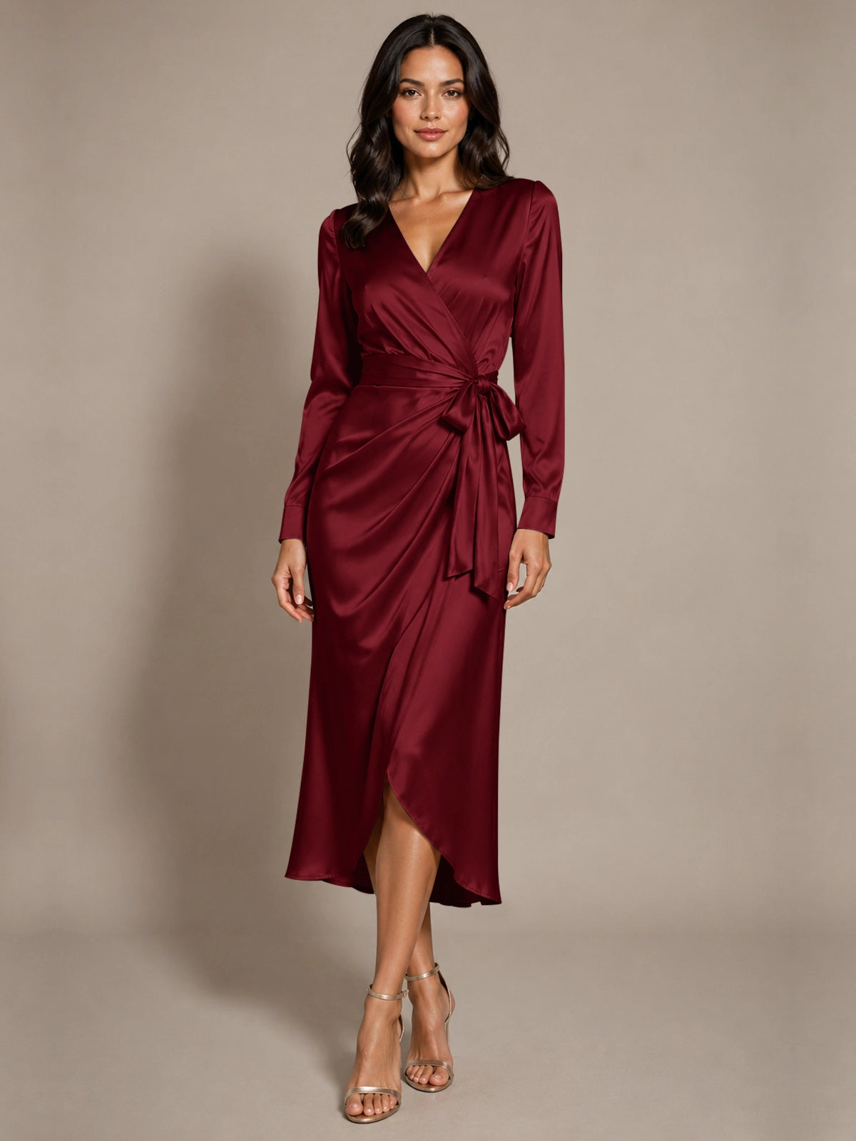 Silk-like Mother of the Bride Dress with Self-Tie Sash 